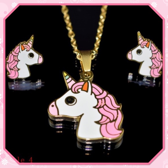 🦄New🦄2/$15🦄Cute Unicorn Necklace Earrings Set🦄 - Picture 1 of 2